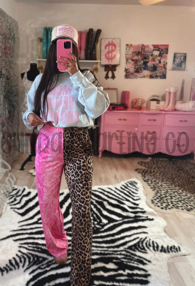 PRE ORDER SPLIT PINK CAMO & LEOPARD PANTS
