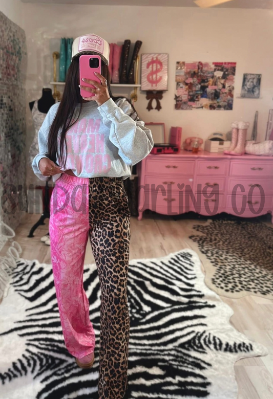 PRE ORDER SPLIT PINK CAMO & LEOPARD PANTS