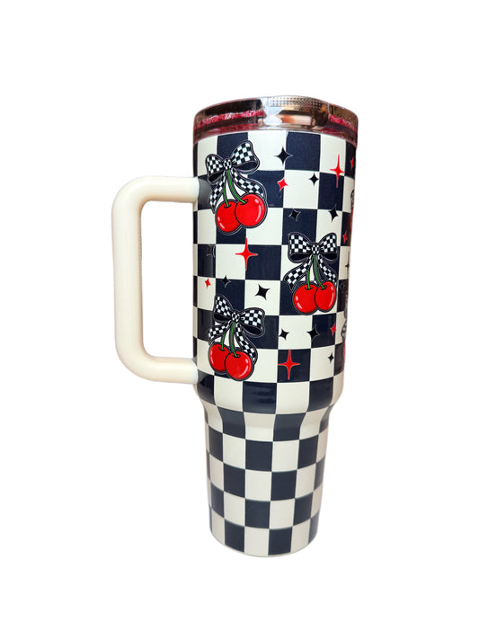 RTS CHECKERED Cherry 40oz With Decorated Lid