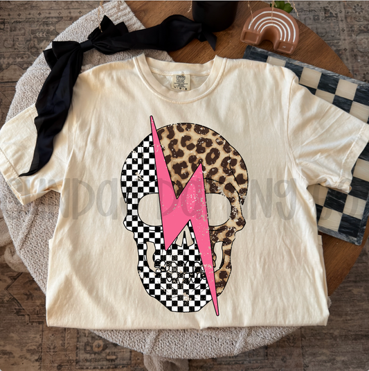 CHECKERED LEOPARD LIGHTENING BOLT SKULL